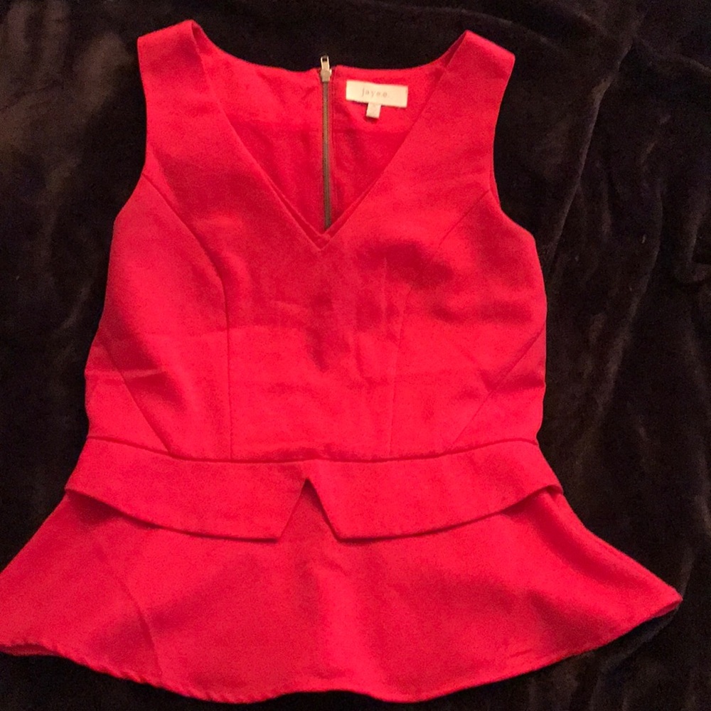 jaye.e peplum red tank with zipper on back